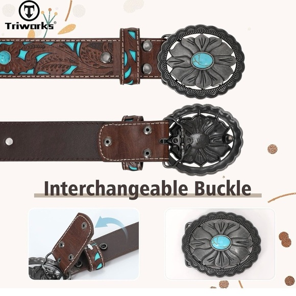 Western Belt Retro Style faux Turquoise Belt Ladies Cowgirl Concho Leather Belt - Picture 4 of 5